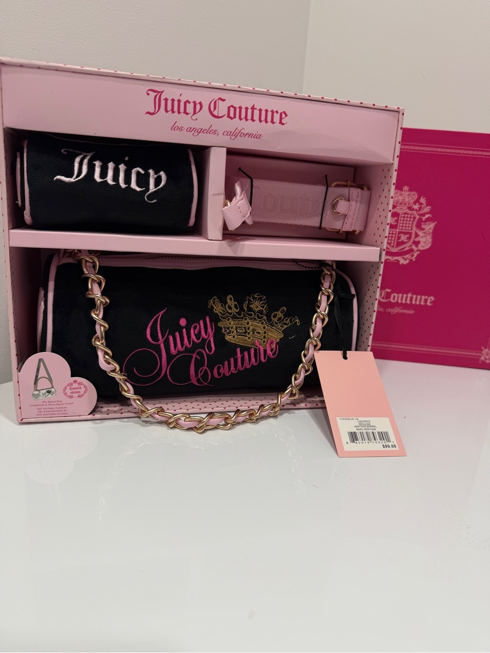 Juicy Couture Black & Pink Chain-Handle Crossbody/Shoulder Bag